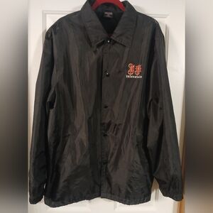 Vntg Interstate Brand Snap Front Lined Graphic Design Windbraker Size L